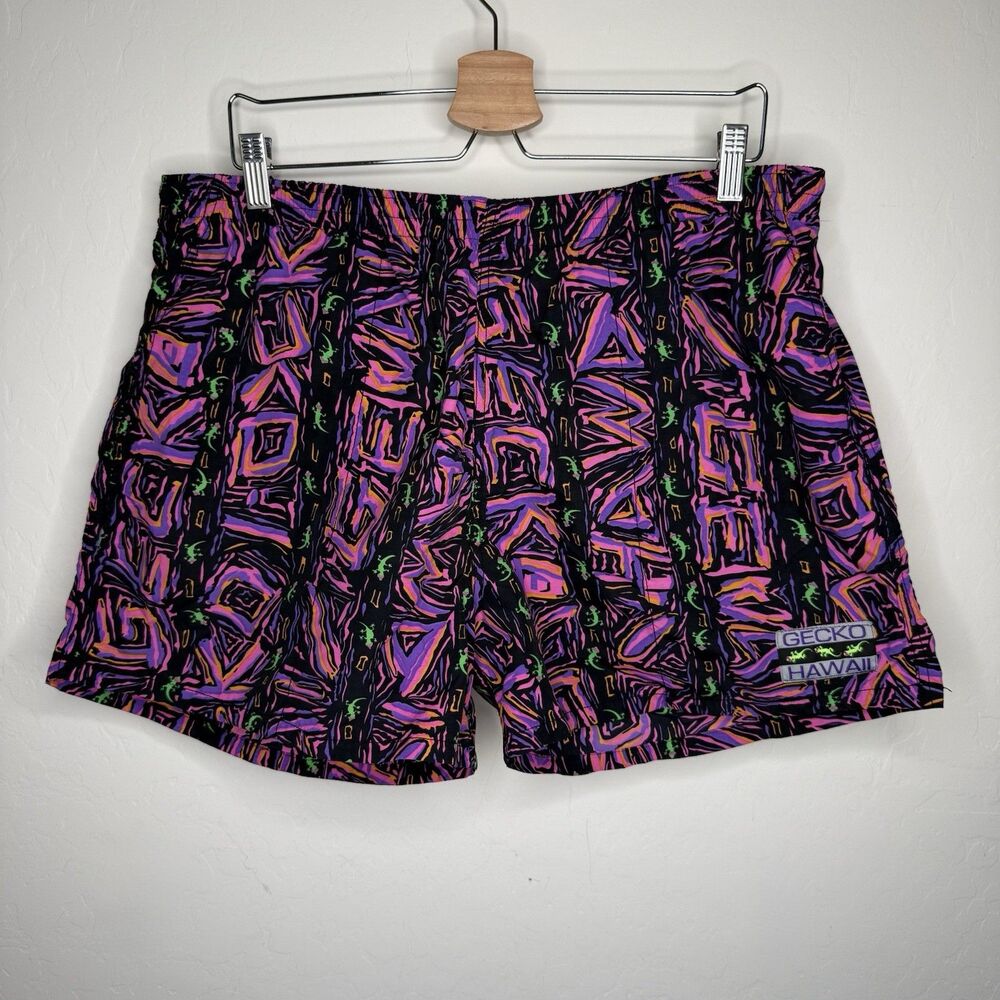 Gecko Hawaii Mens XXL Iconic Volcanic Multi Volley Board Shorts Beach 90’s Swim